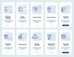 populair restaurant ideeën licht blauw onboarding mobiel app scherm reeks vector