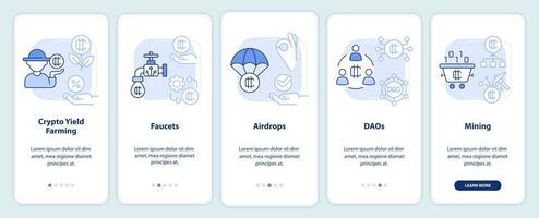 maken geld Aan cryptogeld licht blauw onboarding mobiel app scherm vector