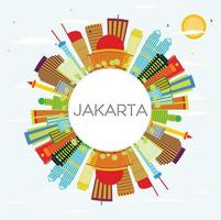 Jakarta horizon met kleur gebouwen, blauw lucht en kopiëren ruimte. vector