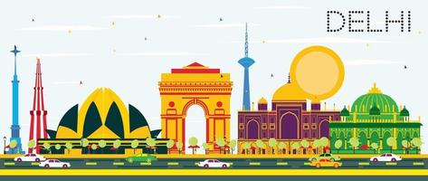 Delhi Indië horizon met kleur gebouwen en blauw lucht. vector
