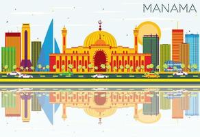 manama horizon met kleur gebouwen, blauw lucht en reflecties. vector