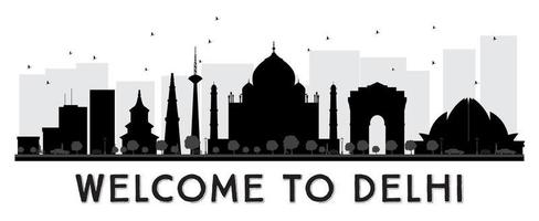 Delhi stad skyline zwart-wit silhouet. vector