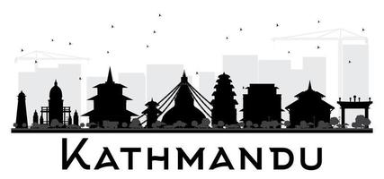 Kathmandu stad horizon zwart en wit silhouet. vector