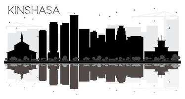 kinshasa stad horizon zwart en wit silhouet met reflecties. vector