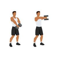 man doet twee handen dumbbell front raise oefening. platte vectorillustratie geïsoleerd op een witte achtergrond vector