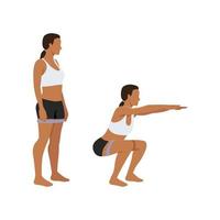 vrouw doet mini band air squat oefening. platte vectorillustratie geïsoleerd op een witte achtergrond vector