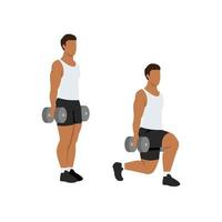 man doet dumbbell walking lunges oefening. platte vectorillustratie geïsoleerd op een witte achtergrond vector