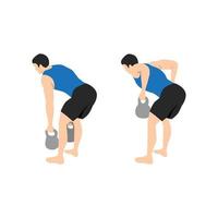 Mens aan het doen twee arm kettlebell rij oefening. vlak vector illustratie geïsoleerd Aan wit achtergrond. training karakter reeks