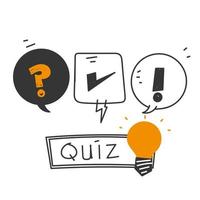 hand- getrokken tekening quiz logo in grappig stijl illustratie vector