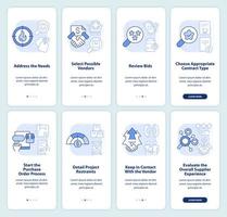 strategisch inkoop planning licht blauw onboarding mobiel app scherm reeks vector