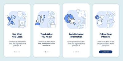 praktisch aan het leren technieken licht blauw onboarding mobiel app scherm vector