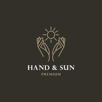 hand- Holding de zon. vector logo ontwerp sjabloon