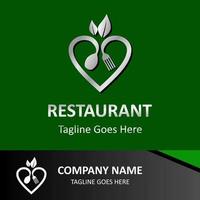inspirerend restaurant vector logo. abstract creatief logotype hart, lepel, vork en blad. klassiek, wijnoogst en modern logo illustratie. bedrijf onderneming sjabloon.