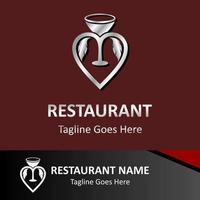 inspirerend restaurant vector logo. abstract creatief logotype glas, hart en bladeren. klassiek, wijnoogst en modern logo illustratie. bedrijf onderneming sjabloon.