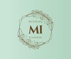 mi initialen brief bruiloft monogram logos verzameling, hand- getrokken modern minimalistisch en bloemen Sjablonen voor uitnodiging kaarten, opslaan de datum, elegant identiteit voor restaurant, boetiek, cafe in vector