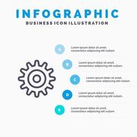 uitrusting instelling wiel lijn icoon met 5 stappen presentatie infographics achtergrond vector