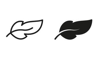 pluizig vogel veer lijn en silhouet icoon. glad schacht zwart pictogram. lichtgewicht pluim teken. inkt pen voor schrijven schoonschrift symbool. geïsoleerd vector illustratie.