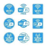 Wifi vrij zone blauw kleur draadloze reeks bundel stickers ontwerp icoon verbinding verzameling vector