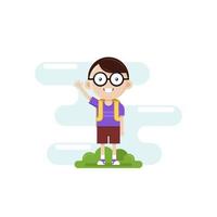vector illustratie, schattig karakter van een jongen met bril draag- een school- tas.