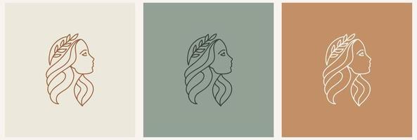 lineair reeks sjabloon logo symbolen met vrouw Aan een naakt achtergrond vector
