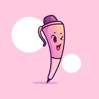 schattig aanbiddelijk tekenfilm schrijfbehoeften roze pen potlood meisje illustratie voor sticker icoon mascotte en logo vector