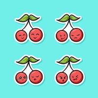 schattig aanbiddelijk tekenfilm vers rood kers paar illustratie voor sticker icoon mascotte en logo emoticon vector