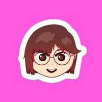 schattig illustratie chibi anime tekenfilm meisje met gelukkig glimlach gezicht web sticker icoon mascotte logo emote vector