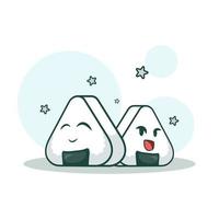 schattig aanbiddelijk tekenfilm glimlachen heerlijk onigiri sushi illustratie voor sticker icoon mascotte en logo vector