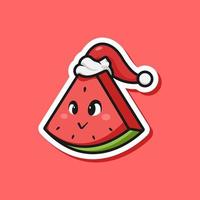 schattig aanbiddelijk tekenfilm Kerstmis de kerstman watermeloen fruit illustratie voor sticker icoon mascotte en logo vector