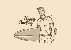 wijnoogst illustratie van Mens Holding surfing bord vector