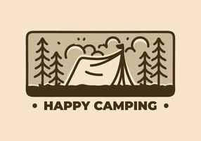 wijnoogst illustratie van camping tent tussen de pijnboom bomen vector