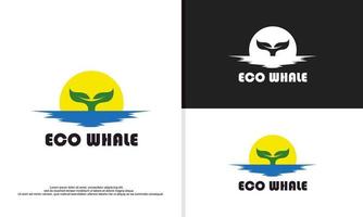 blad gecombineerd met walvis staart Aan zonsondergang, logo ontwerp illustratie vector