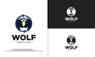 tweeling wolf logo, gebouw vernieuwing logo vector