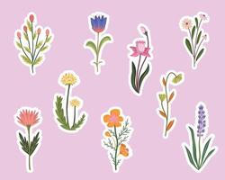 voorjaar wild bloem journaal stickers reeks vector