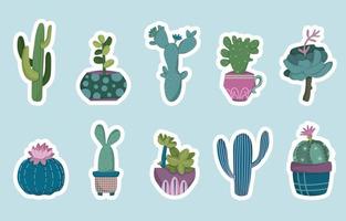 blauw en tosca cactus logboek stickers reeks vector