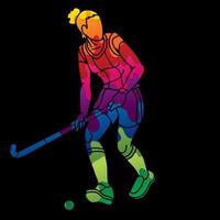 graffiti veld- hockey sport vrouw speler vector