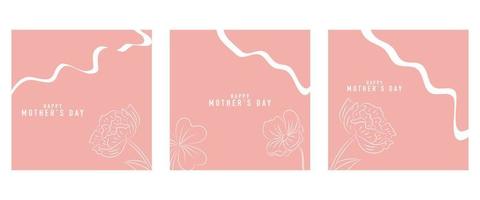 gelukkig moeder dag vector groet kaart reeks met mooi bloemen en harten. lijn tekening van bloemen. een lijn minimalistische stijl illustratie voor banier