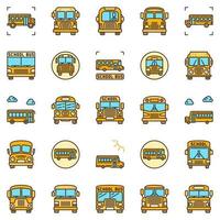 geel school- bus modern vector pictogrammen set. bussen modern tekens