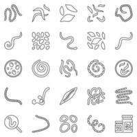 helminth schets pictogrammen reeks - parasitair wormen vector concept tekens