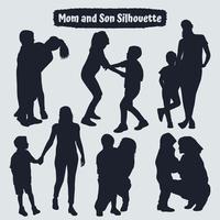 verzameling van moeder en zoon silhouetten in verschillende poses vector