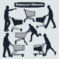 Mens voortvarend boodschappen doen kar silhouet vector