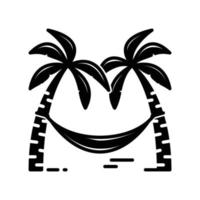 een icoon van een hangmat hing tussen twee kokosnoot bomen vector