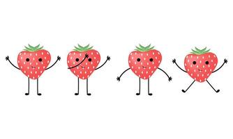 een verzameling van illustraties van aardbeien met vrolijk gezichten vector