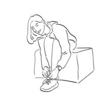 lijn kunst geschiktheid vrouw koppelverkoop schoenveters illustratie vector hand- getrokken geïsoleerd Aan wit achtergrond