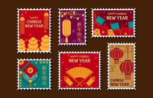 Chinese nieuw jaar postzegel stickers vector