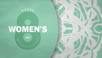 groet kaart sjabloon 8 maart Internationale vrouwen dag munt kleur met wijnoogst wit ornament vector