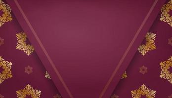 baner van bordeaux kleur met mandala goud ornament voor ontwerp onder logo of tekst vector