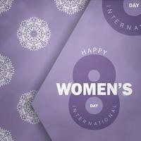 brochure sjabloon maart 8 Internationale vrouwen dag Purper kleur met wijnoogst wit patroon vector