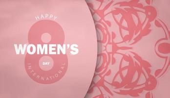 brochure 8 maart Internationale vrouwen dag roze met wijnoogst patroon vector