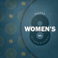 brochure 8 maart Internationale vrouwen dag in blauw met luxe goud patroon vector